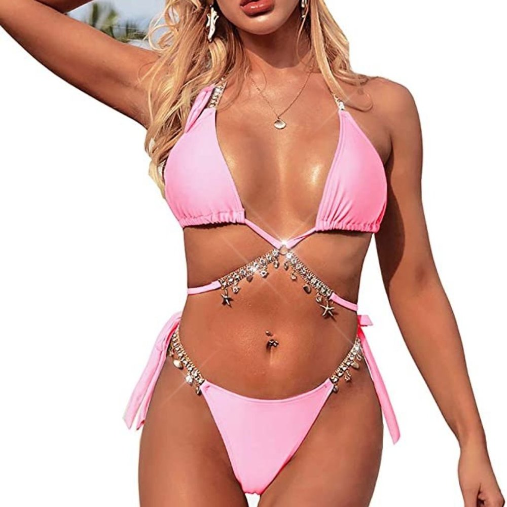 NEW Sparkling Bling Swarovski Crystal Rhinestone Bikini Swimsuit Beachwe…